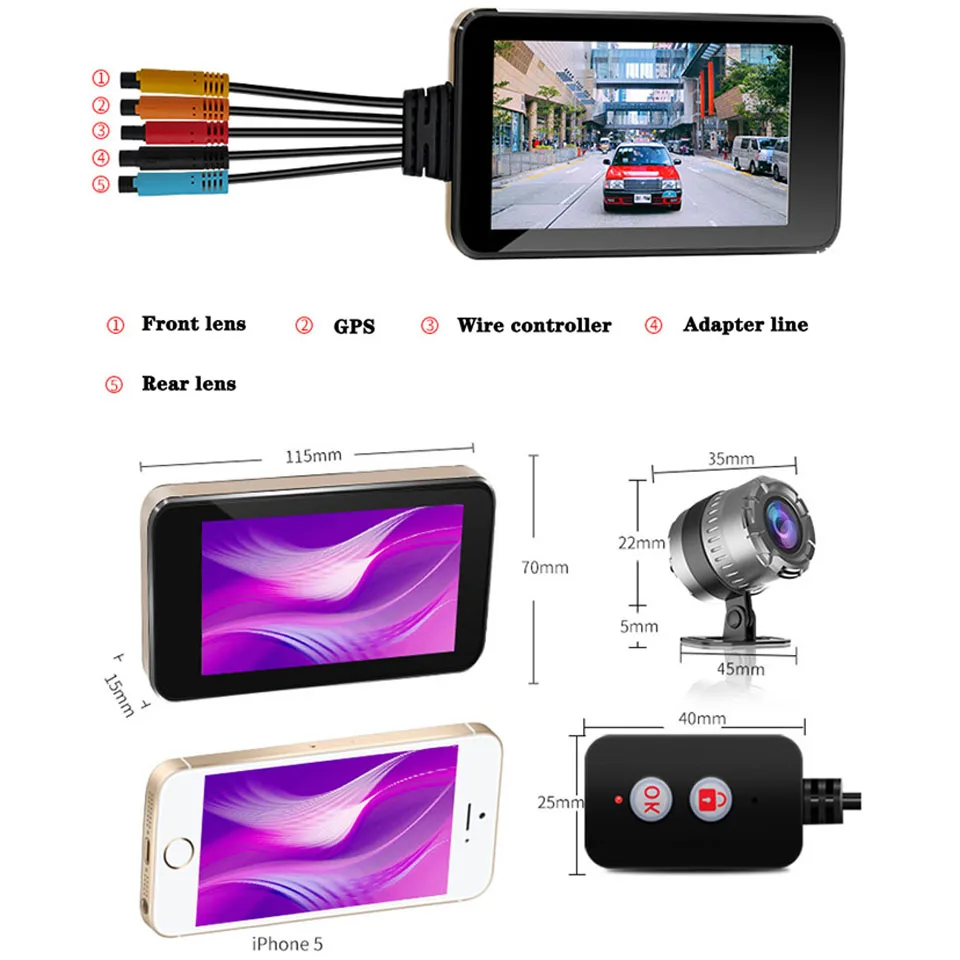 4 дюймов WiFi мотоциклетный рекордер gps Запись трека HD 1080P DVR камера Сенсорный экран Dash Cam водонепроницаемый передний задний видео DashCam