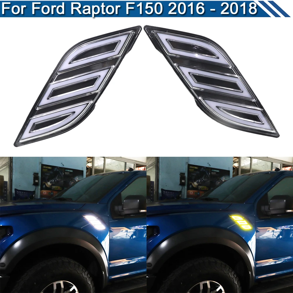 

LED Side Fender Marker Lamp Dynamic Turn Signal Light White Running Position Lights For Ford Raptor F150 F-150 2016 2017 2018