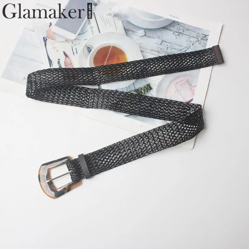 Glamaker акриловые широкие пояса для женщин аксессуары корейский модный плетеный пояс плюс размер Винтаж ПВХ широкий пояс для платья 2019AW