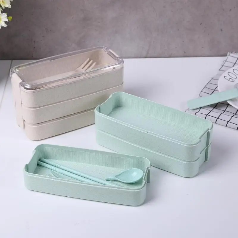 3 Слои Bento еды микроволны хранения пшеничной соломы отгрузка &quotЛанч бокс&quot Ланч