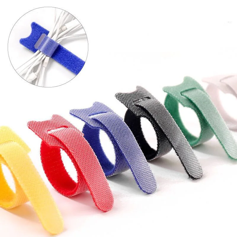 

Self-adhesive Fixed Velcro for phone charging cable Tape Solid Color Nylon Velcro Cable Tie Wire And Battery Rod Ring Belt Strap