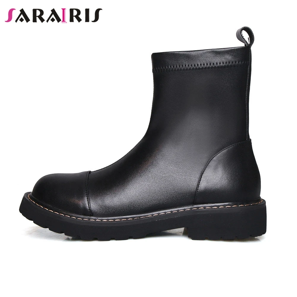 

SARAIRIS Fashion Brand Design Top Quality Big Size 42 Genuine Leather Chunky Heels Boots Woman Shoes Women Casual Shoes Boots