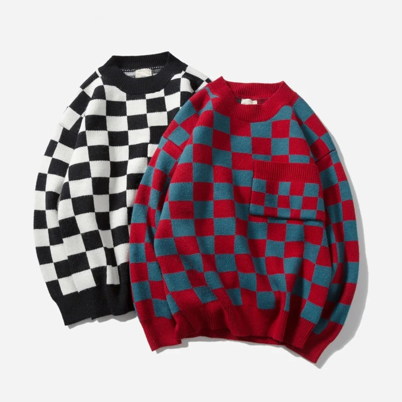 Sweater Men Pullovers 2019 New Autumn Fashion Hip Hop Plaid Knitted Sweaters Men Clothes Casual Loose Vintage Pullovers Men Sweater Men Pullovers 2019 New Autumn Fashion Hip Hop Plaid Knitted Sweaters Men Clothes Casual Loose Vintage Pullovers Men
