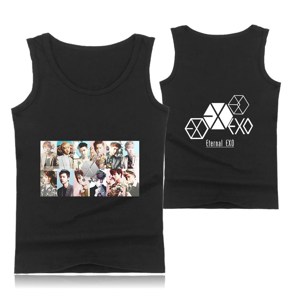 EXO vocal concertprint Модная стильная хипстерская Повседневная Удобная популярная летняя одежда с круглым вырезом без рукавов для мужчин и женщин