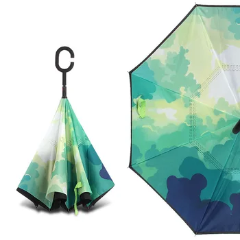 

Hot Sale Reverse Umbrella Kids Windproof 8 Ribs Long Handle Cute Umbrella Rain Big Double Layer Children Inverted Umbrellas Girl