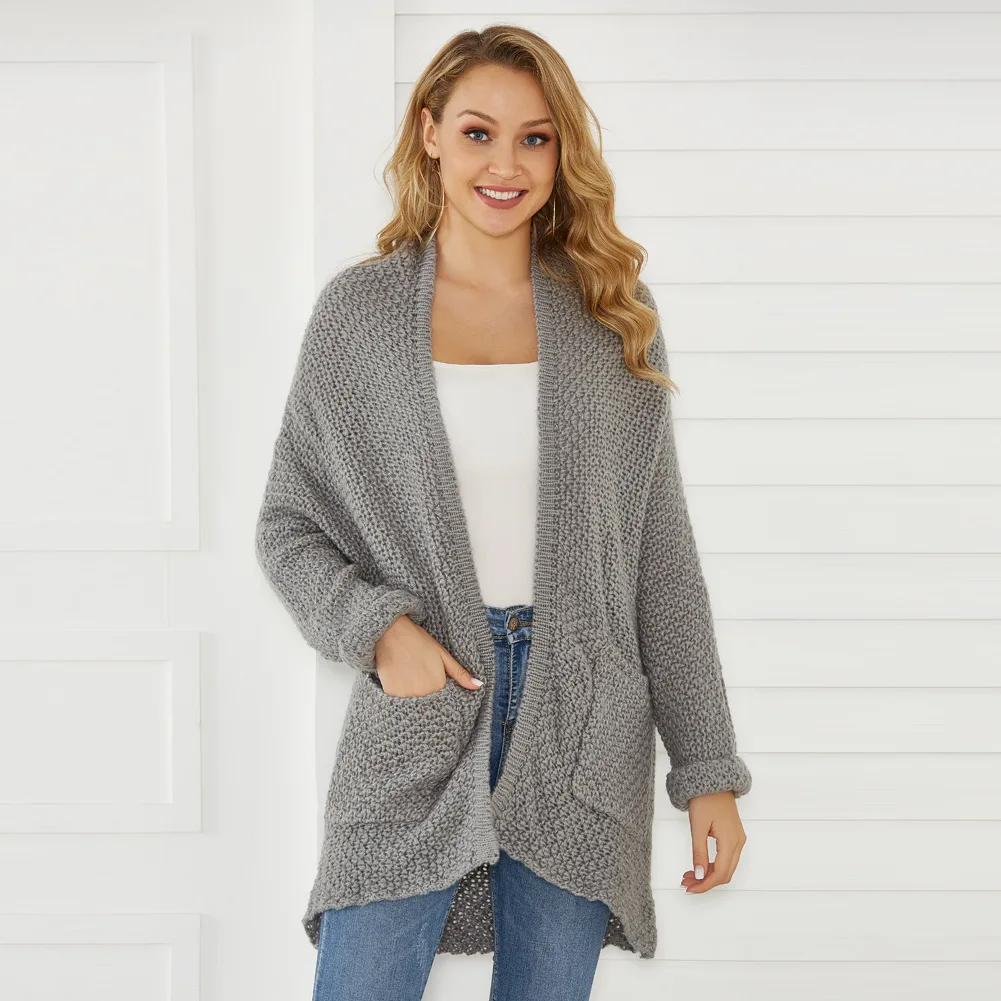 

European Grand Prix Amazon new style Foreign trade Europe and America autumn and winter open front lapel cardigan Jorg Gray swea