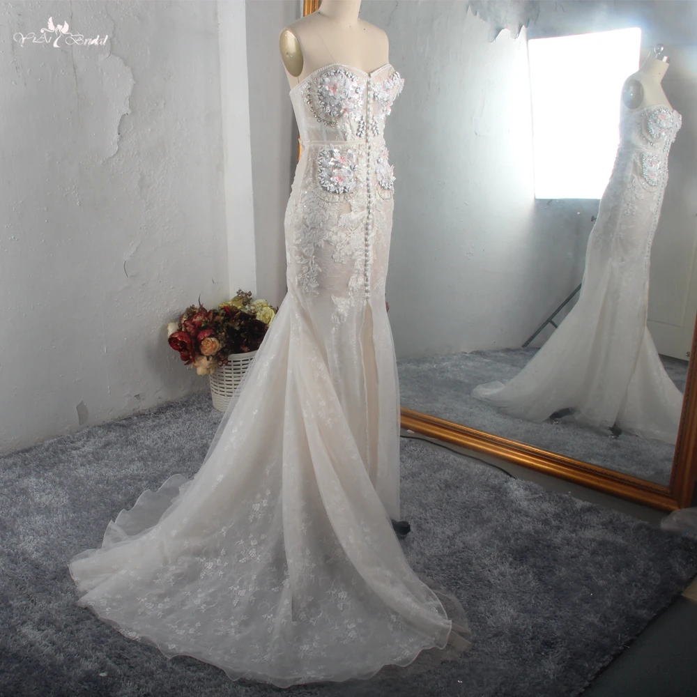 RSW1528 Sirena Abito Da Sposa сексуальный Del Merletto di Appliques Vedere Attraverso Милая Передняя раскол пляж Abiti Da Sposa - Цвет: picture color