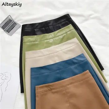 

Leather Skirts Women Solid A-line Elegant High Waist Chic Harajuku Korean Ladies Skirt Casual Streetwear PU High Quality Vintage