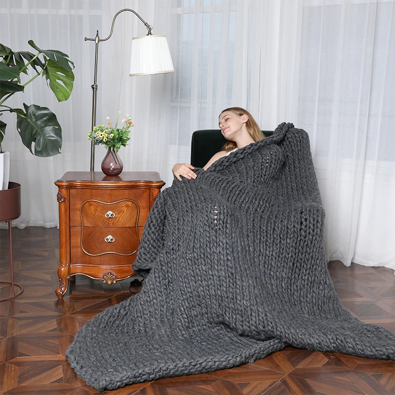 

Drop Shipping New Chunky Wool Knitted Blanket for Beds Thick Yarn Merino Wool Bulky 200X200CM Throw Blanket Nordic Home Textile