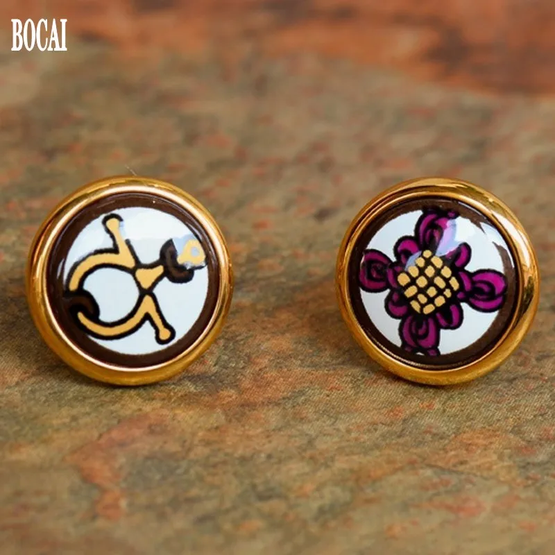 Женские серьги с эмалью BOCAI круглые узелком в китайском стиле новинка 2020 |