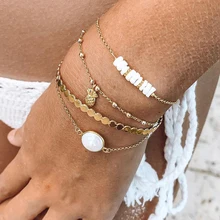 4 шт./компл. Для женщин Браслеты модный вышитый бусинами жакет круглые камни в виде геометрических фигур кулон с ананасом цепной золотой браслет комплект ювелирных изделий очаровательные ювелирные изделия аксессуары