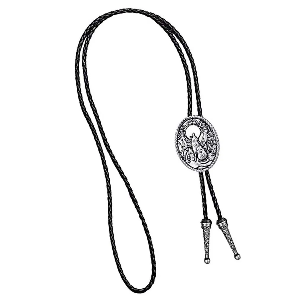 Western Cowboy Retro Howling Wolf Bolo Ties Rodeo Necktie Bootlace Tie Mens Jewelry