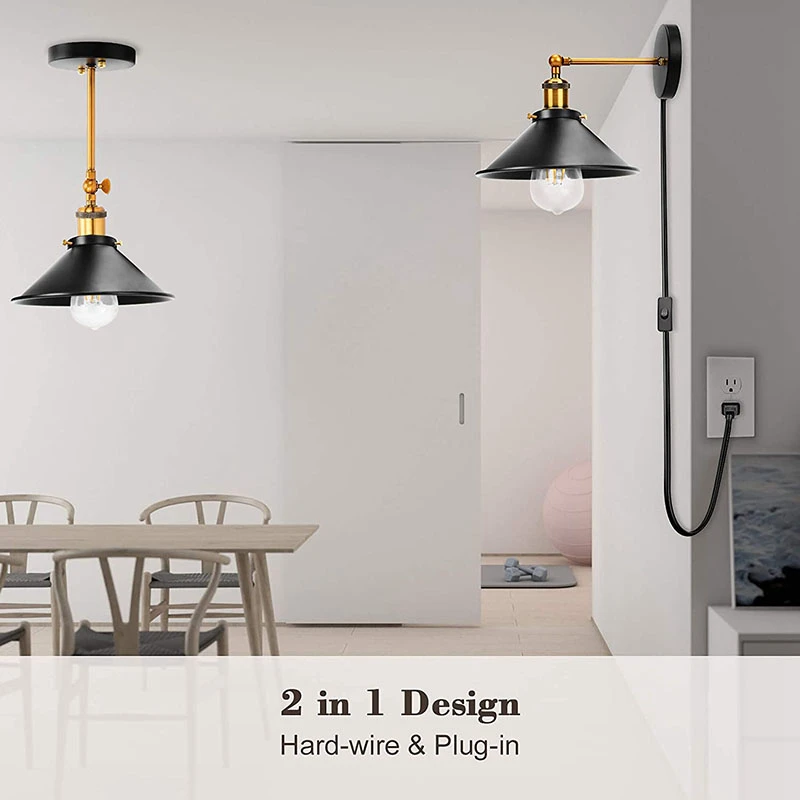 Vinatge Loft Wall Light Industrial Plug in 1.8M Cord Black E27 Living room Bedroom Fixtures wall light led wall lamp