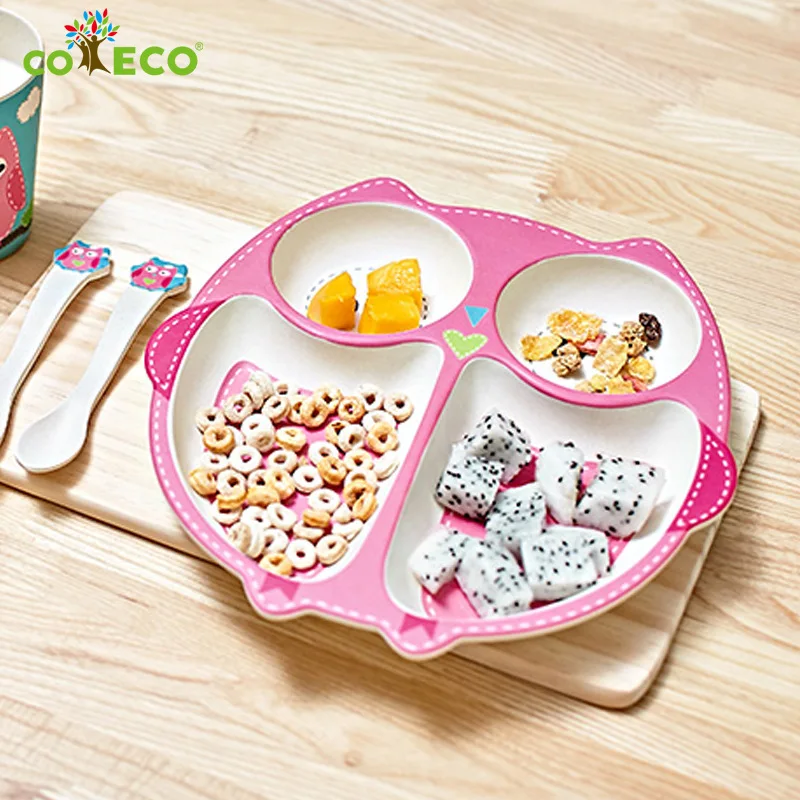 Baby Kids Natural Bamboo Fiber Bowls Cute Cartoon Animal Dishes Baby Feeding Tableware Irregular Children Toddler Portable Plate