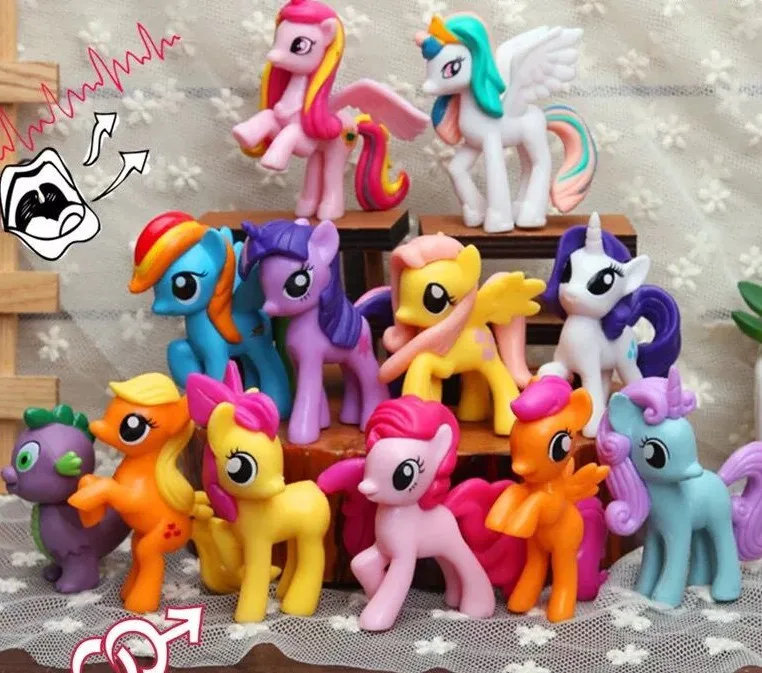 Figuras de acción de PVC de My Little Pony, juego de 12 juguetes de la amistad es Arco Iris mágico, tablero crepuscular Sparkle, Pinkie Pie Rarity