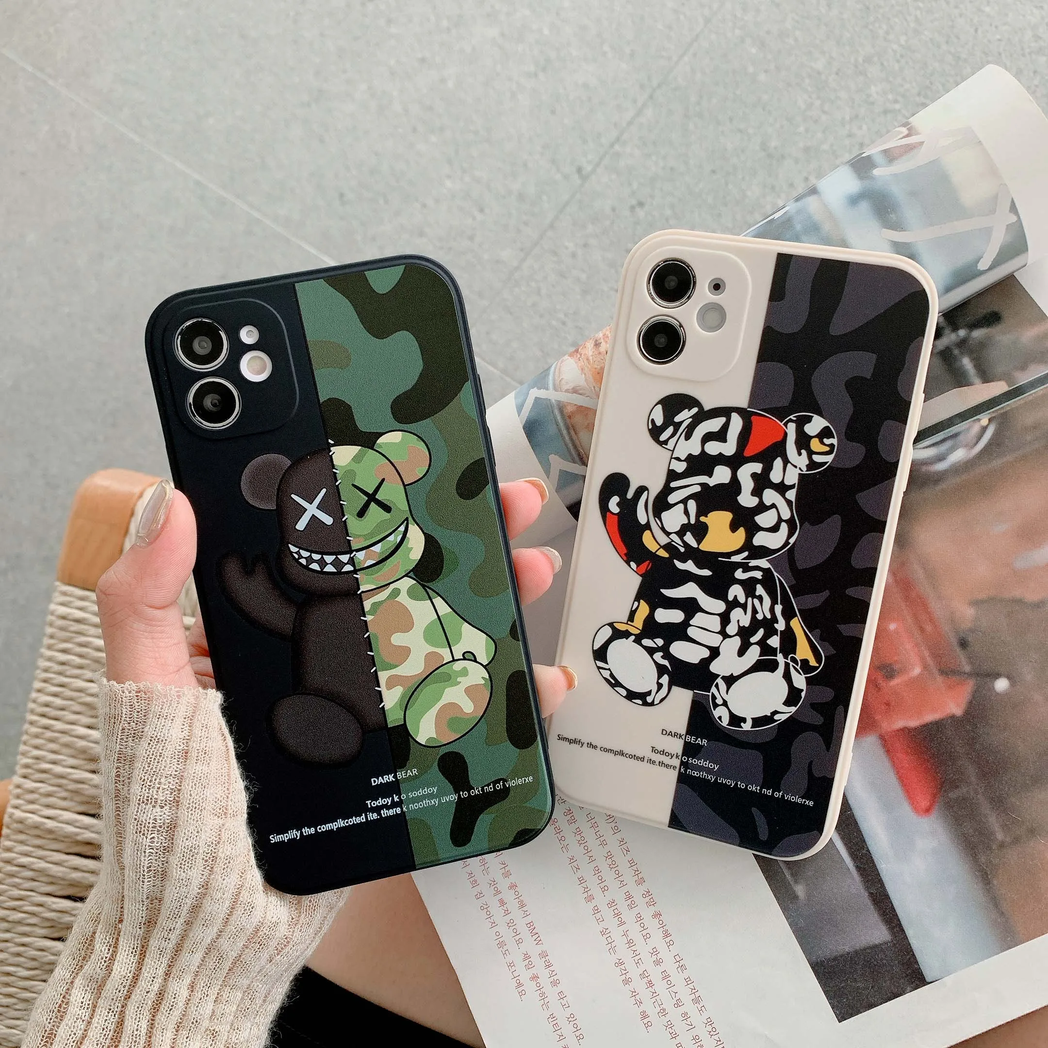 iphone 13 pro max case leather Cartoon Bear Soft Phone Cases for iPhone 11 12 13 Pro Max 12 Mini Camera Lens Protective Case for iPhone XR XS Max X 7 8 Plus Se best cases for iphone 13 pro max