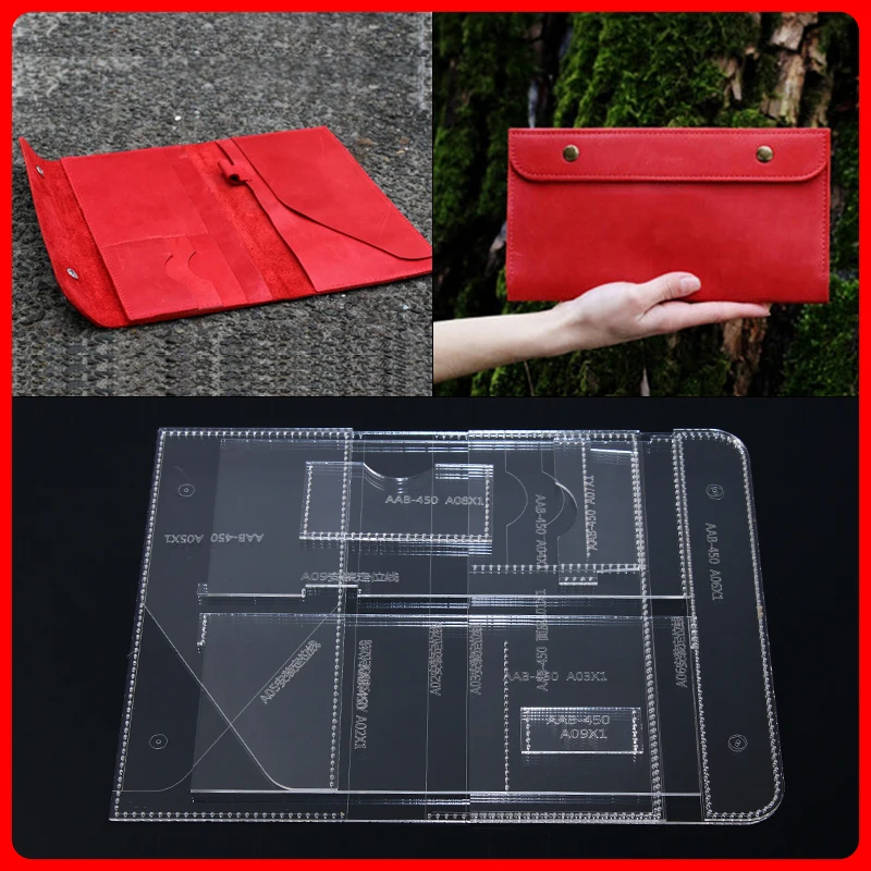 

1 set Bag in hand long wallet paper pattern DIY manual leather pattern drawing acrylic special template