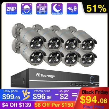 

Techage 4CH/8CH 1080P POE NVR IP Camera Security System Two-way Audio Ai Human detection CCTV Vedio Surveillance Camera Kit P2P