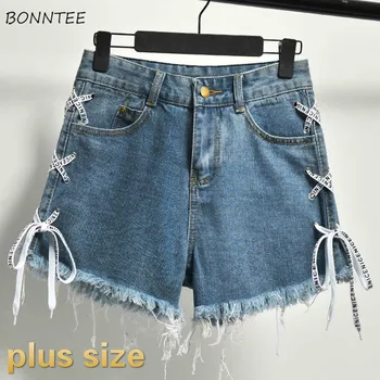 

Shorts Women Plus Size 6XL Fur-line Bandage Wide Leg High Waist Korean Style Denim Chic New Fashion Girl Streetwear Womens Daily