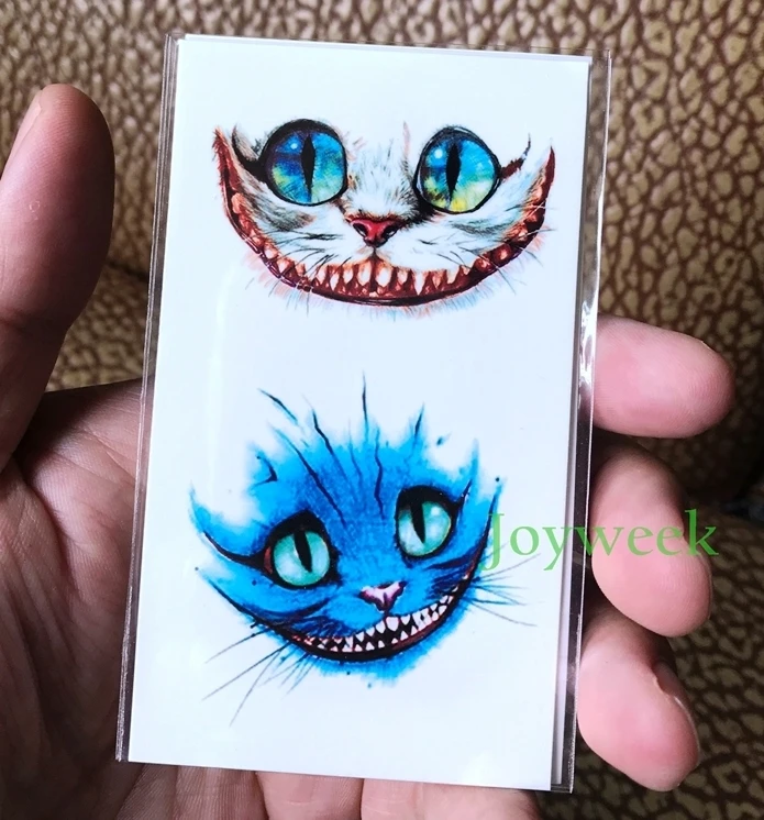 Tatouage Autocollant Temporaire Alice Au Pays Des Merveilles Faux Tatouage Pour Hommes Et Femmes Peinture A L Encre Du Chat Cheshire Aquarelle Flash Aliexpress