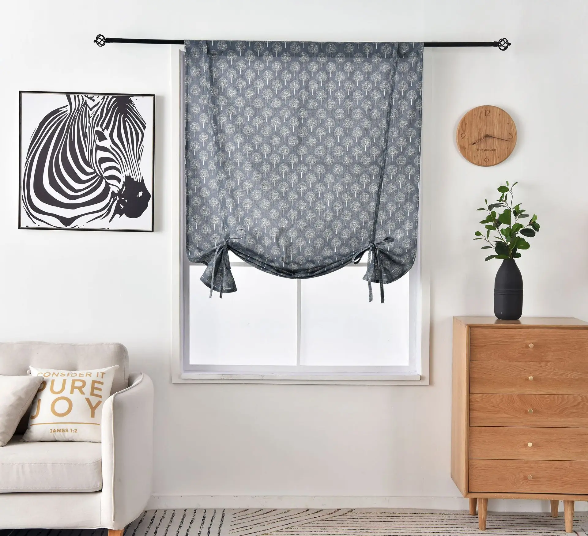 Tree Printed Curtains American Style Window Drapes Cotton Linen Kitchen Curtain Country Decor Living Room Dark Gray | Дом и сад