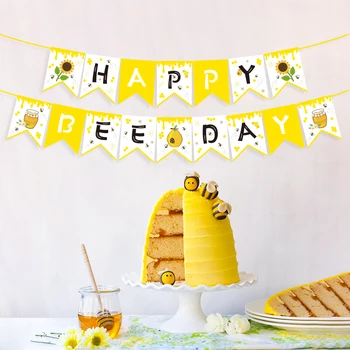 

Yellow Honey Bee Theme Birthday Party Decorations Baby Shower Kids Parties Favors Sunflower Hanging Banner Party Supplies