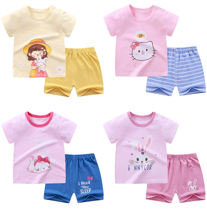 Clothing Set Baby Girl Clothes For Summer Short Sleeve T Shirts + Shorts Suit Cotton Kids Tracksuit Outfit Toddler Girl Pajamas Baby Clothing Set for girl