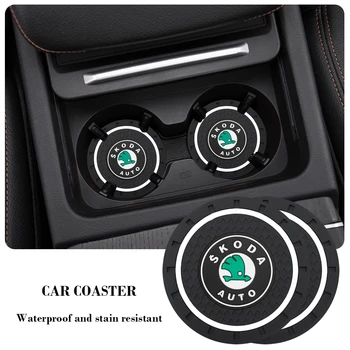 

2Pcs Car Coaster Slot Non-Slip Mat Silicone Epoxy Coaster Car styling For Skoda Octavia Fabia Rapid Yeti Kodiaq Superb Octavia A