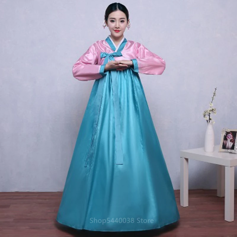 Многоцветная традиционная корейская одежда для женщин, Национальный костюм ханбок с блестками, платье для танцев на сцене, Новогодняя одежда для вечеринок