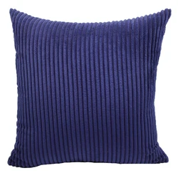 Luxurious Supersoft Corduroy Striped Throw Pillow Cover - Decorative Cushion Case for Sofa & Living Room Decor (Dark Blue)
