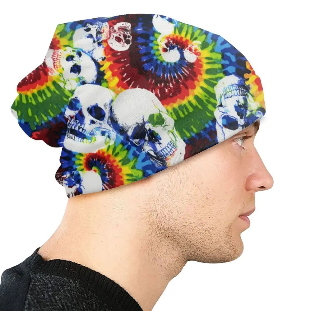Хлопковая ткань-черепа на Tie Dye унисекс взрослая Повседневная шапочка зимняя теплая вязаная Лыжная шапка с рукавом Skully Beanies