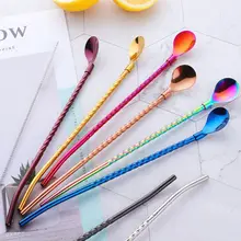 Бытовая цветная кофейная ложка соломинки из нержавеющей стали молочный коктейль ложка для мороженого соломинка для напитков