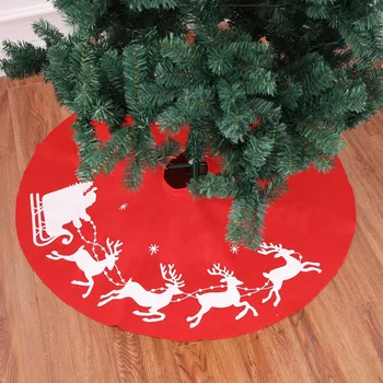 

Christmas Elk Printed Xmas Tree Skirt Dia 100cm High Quality Decoration Props For Party Christmas Tree Mat Ornaments Red Carpet