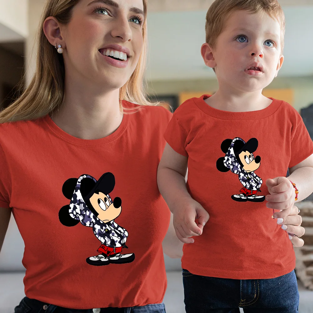 Minnie Mouse Cartoon Matching T shirts Fashion Woman Tee Man Top Casual Round Neck Couple Clothes Color Series Family Look plus size matching family outfits