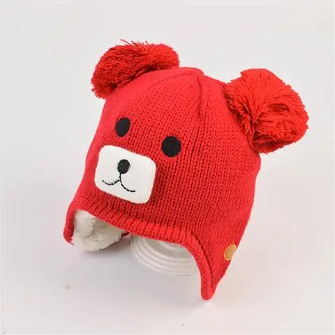 RED Новорожденная детская бейсболка дети капот вкладыши Медведь младенческой шапка для мальчиков и девочек капот помпон крючком с вязаными ушками Детские аксессуары - Цвет: RED