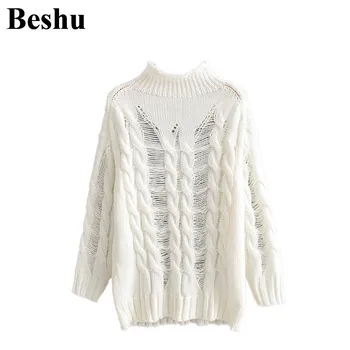 

Fashion za sweater hollow out women pullover turtleneck sweater women twist sweater Oversize ladies jumper 2019