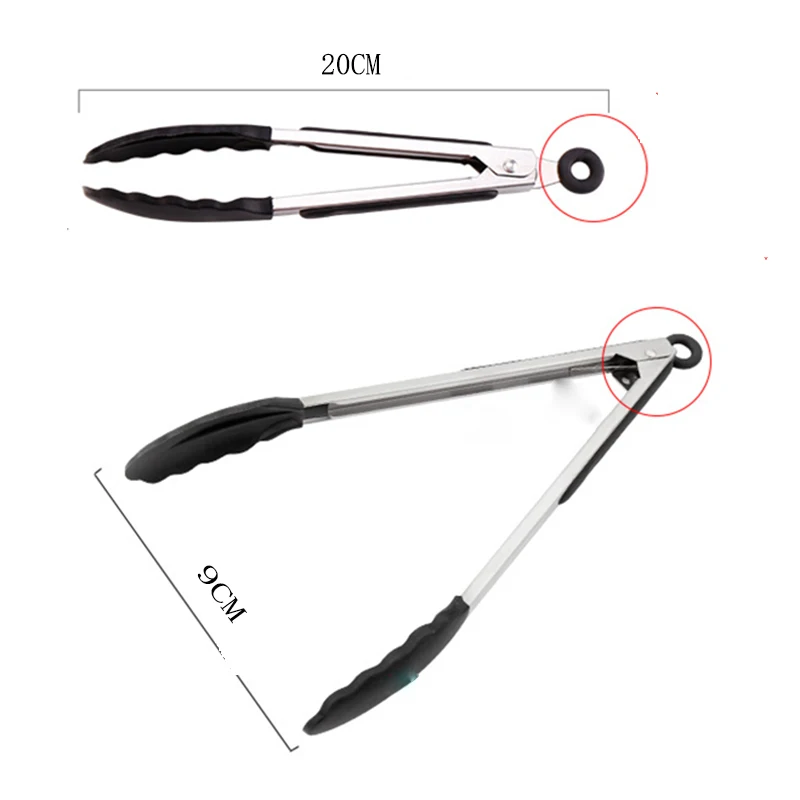 8inch Silicone BBQ Grilling Tong Salad Bread Serving Tong Non-Stick Kitchen Barbecue Grilling Cooking