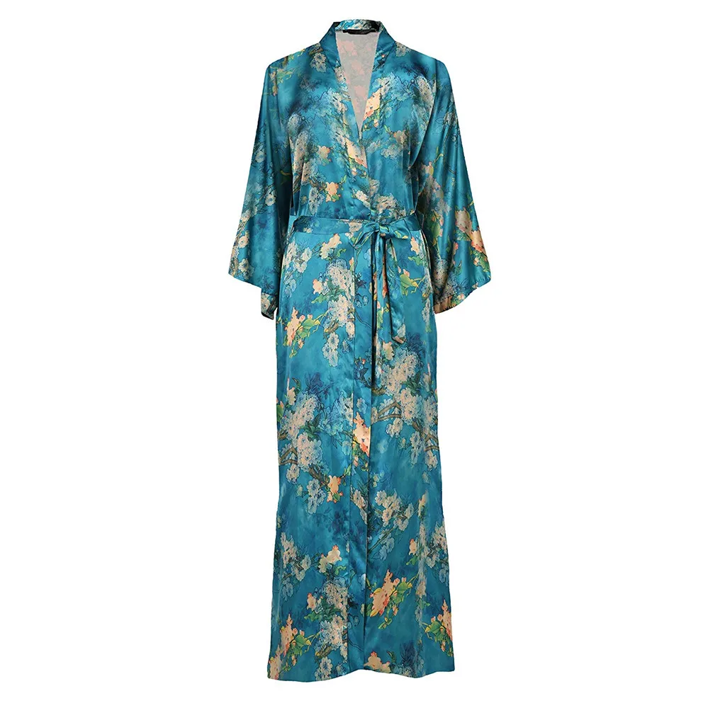 

Elegant Ankle-length Women Sleepwear Kimono Robe Gown Exquisite Print Flower Nightwear Casual Soft Bath Gown Plus Size 5XL 6XL