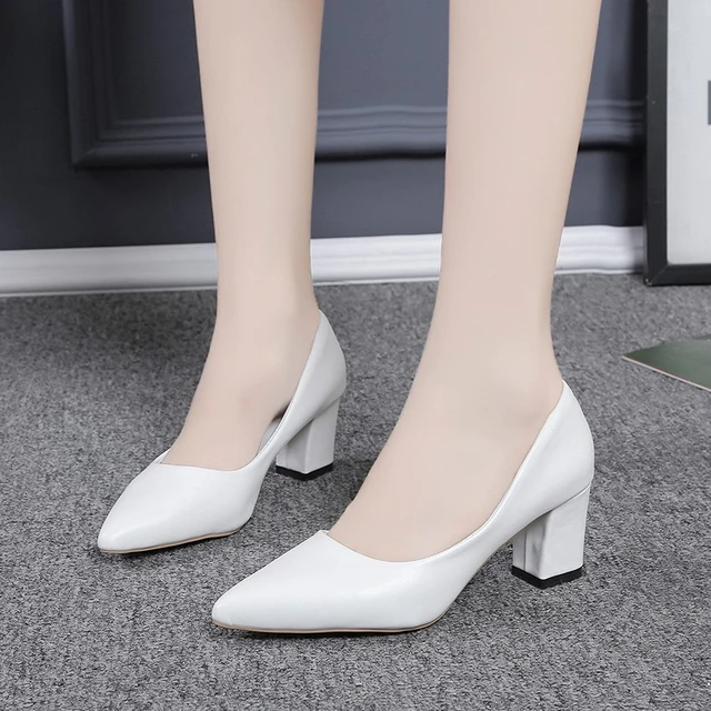 Zapatos de tacón bajo para mujer, calzado de fiesta, vestido de novia, punta estrecha, sin cordones, talla 35-39, novedad de - AliExpress Mobile