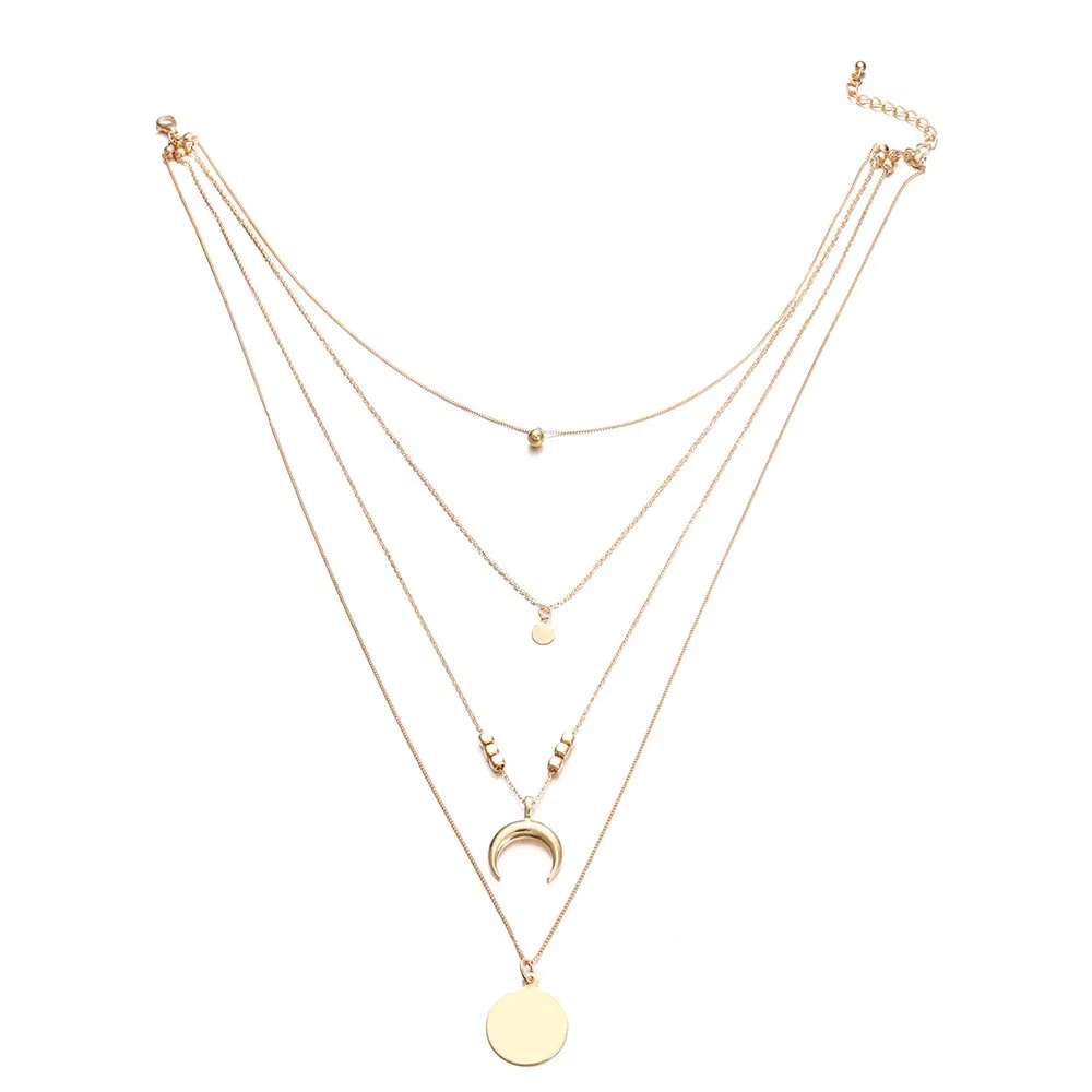 Женское многослойное длинное ожерелье с подвеской в виде полумесяца