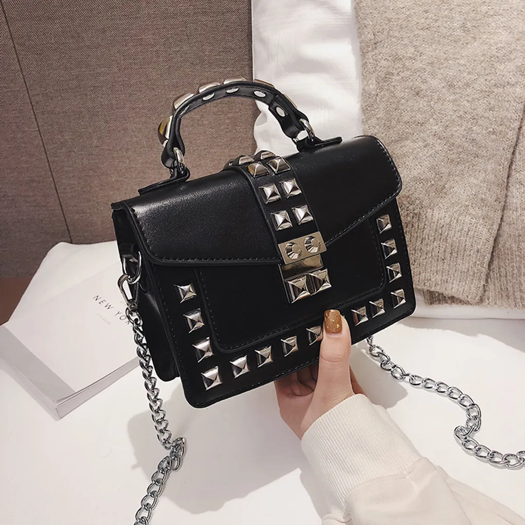 Small clear Brand Designer Woman New Fashion Messenger Bag Chains Shoulder Bag Female Rivets Transparent Square PU Handbag