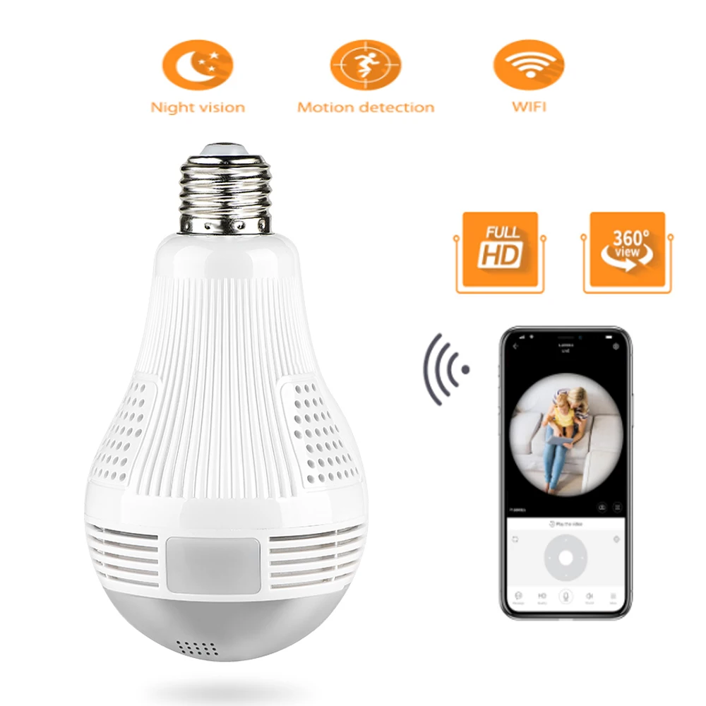 

LED Light 960P Wireless Panoramic Home Security WiFi CCTV Fisheye Bulb Lamp IP Camera 360 Degree Night Vision Security Burglar