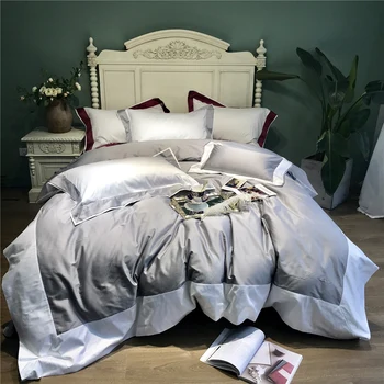 

Top quality 120S Egyptian Cotton bedding sets 4pcs solid color grey and white duvet cover set queen king size bed linen ropa de cama 2 persons
