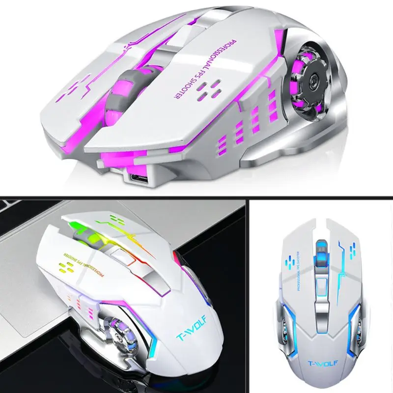 Q13 2 4GHz Wireless Mouse LED Rechargeable Silent Backlight Game 2400DPI Mouse E65A 4