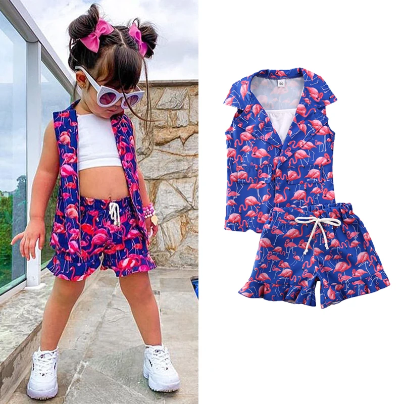 3PCS Toddler Kids Baby Girls Summer Clothes Sets Vest Tank Top Sleeveless Jacket Shorts Pants | Детская одежда и обувь