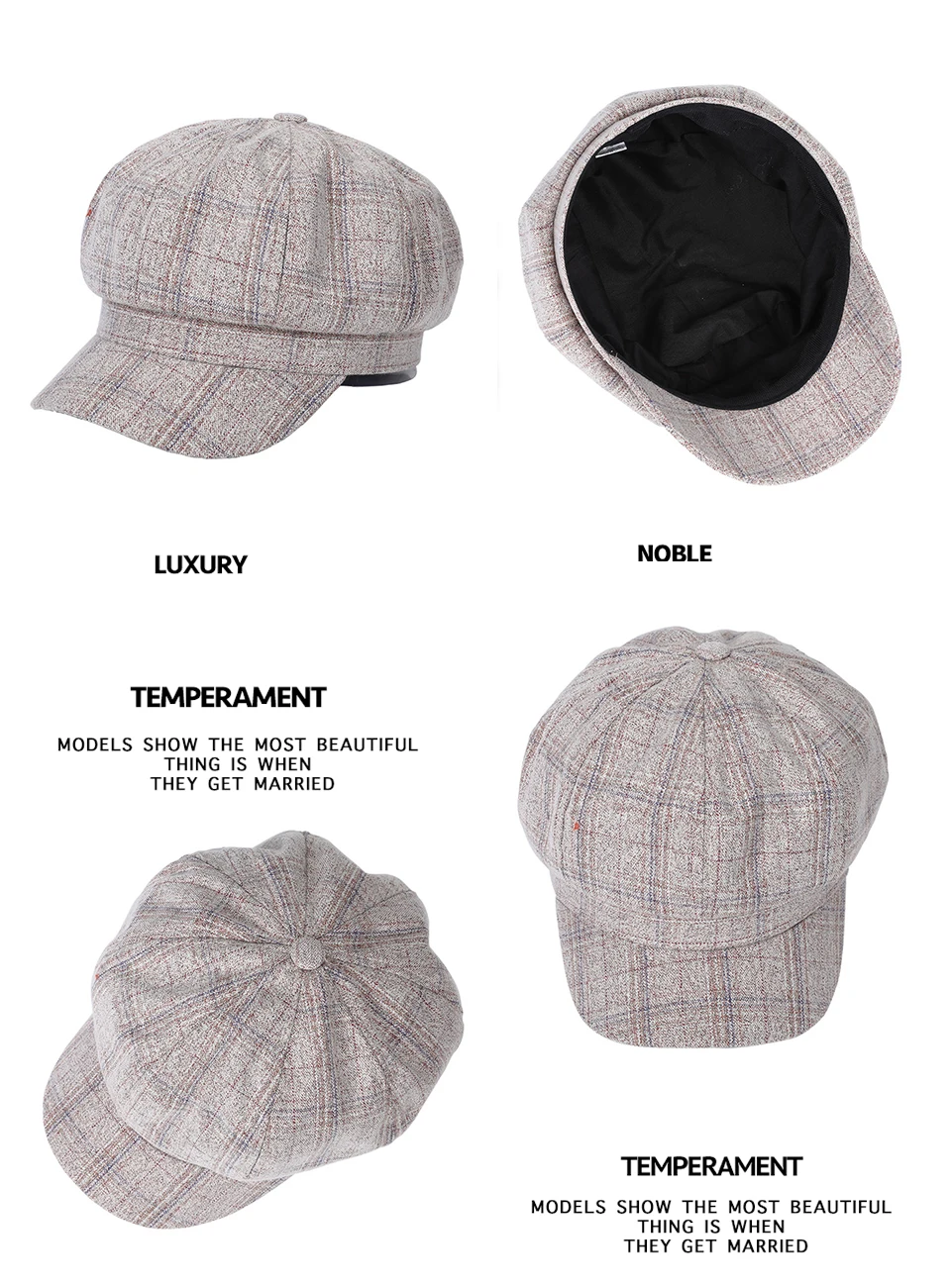 AWAYTR, классические клетчатые шапки Newsboy, восьмиугольная тёплая шапка, аксессуары в повседневном стиле, разноцветные шапки унисекс с подкладкой высокого качества
