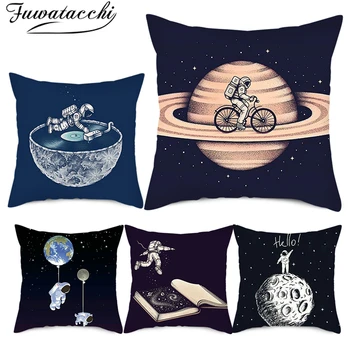 

Fuwatacchi The Moon Pillow Cover Astronaut Rocket Cushion Cover Printed Throw Pillowcase for Home Sofa Chair Decorative Pillow