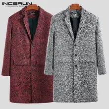 INCERUN зимние мужские пальто из смесовой шерсти Тренч с длинным рукавом однобортный флис теплые модные куртки пальто Мужская Уличная одежда
