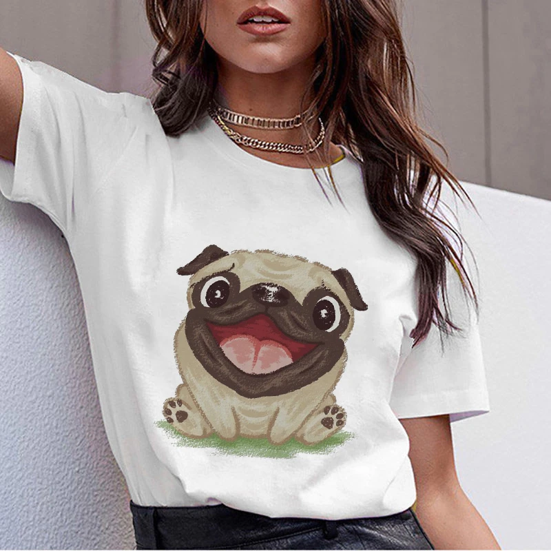 Verão bonito pug cão animal impressão tshirt das mulheres t camisa de manga curta para roupas femininas ulzzang harajuku camisa Verão bonito pug cão animal impressão tshirt das mulheres t camisa de manga curta para roupas femininas ulzzang harajuku camisa