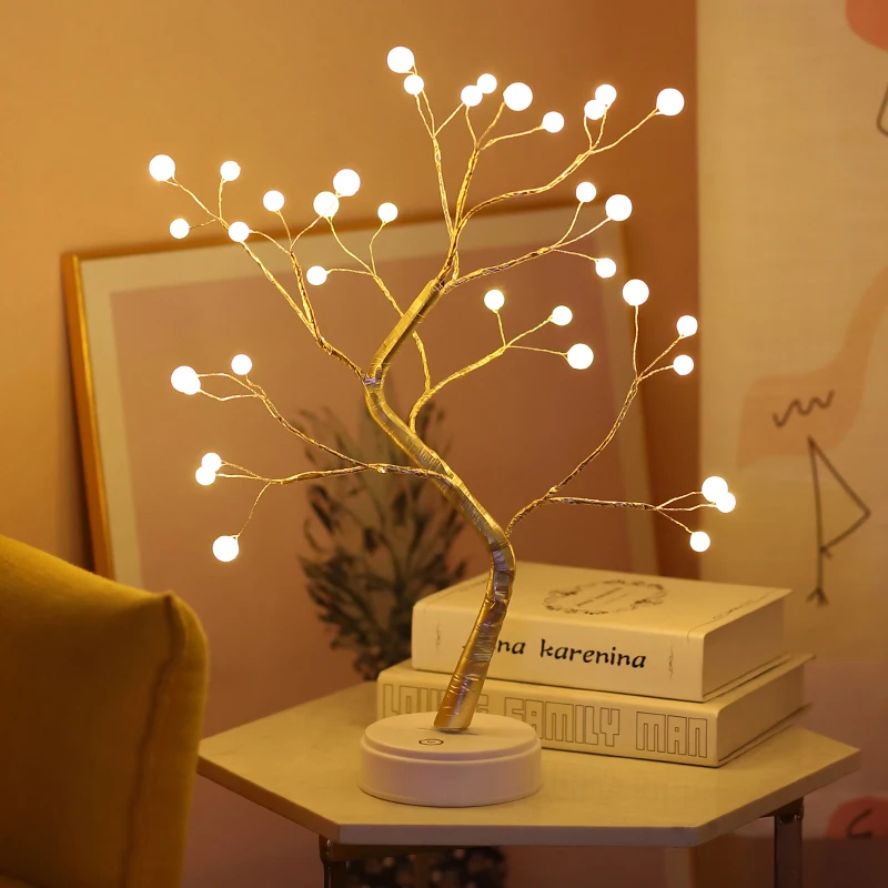108 светодиодный USB огонь дерево свет медный провод настольные лампы Ночник для дома в помещении спальня панель для свадьбы рождественские украшения